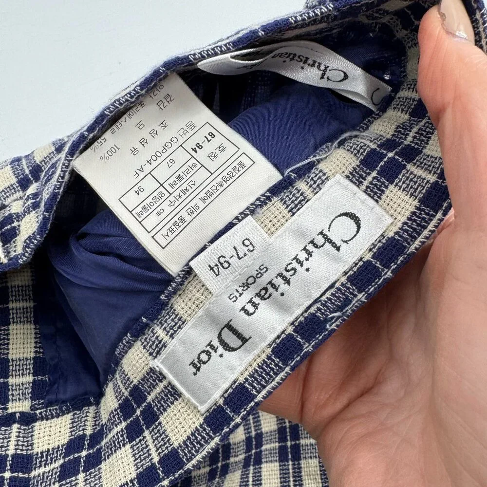 Christian Dior Sports Vintage Navy Cream Plaid High-Waisted Wool Shorts Size 6 - Picture 6 of 10